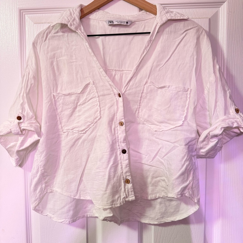 Zara White Button Up Shirt Size M Classic Workwear Casual Capsule Wardrobe